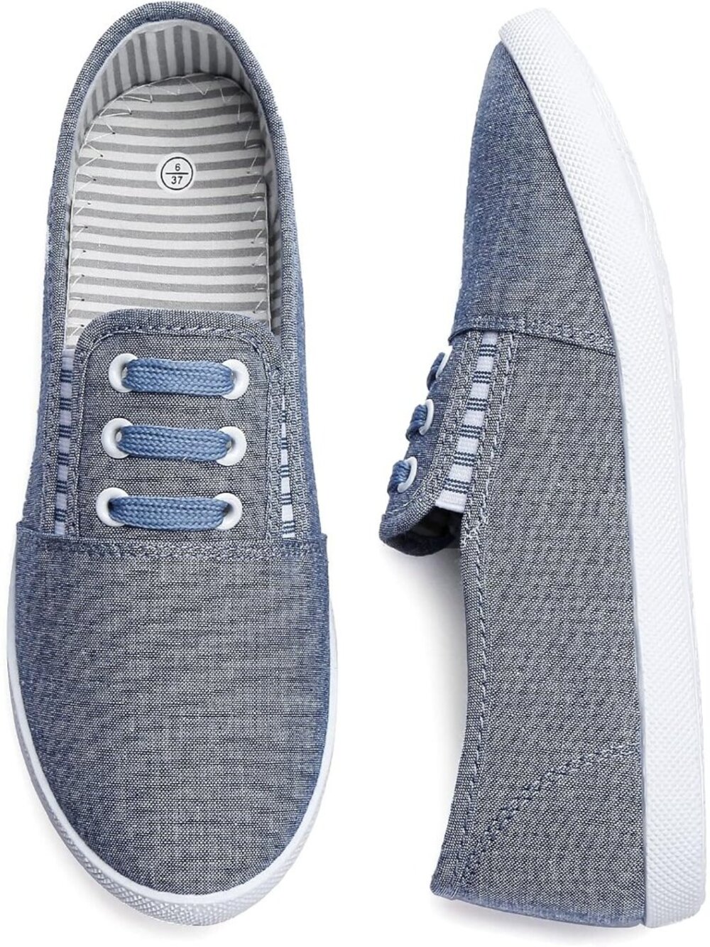 Womens Blue Canvas Slip On Shoes Sneakers Fashion Comfortable Elastic Sneakers